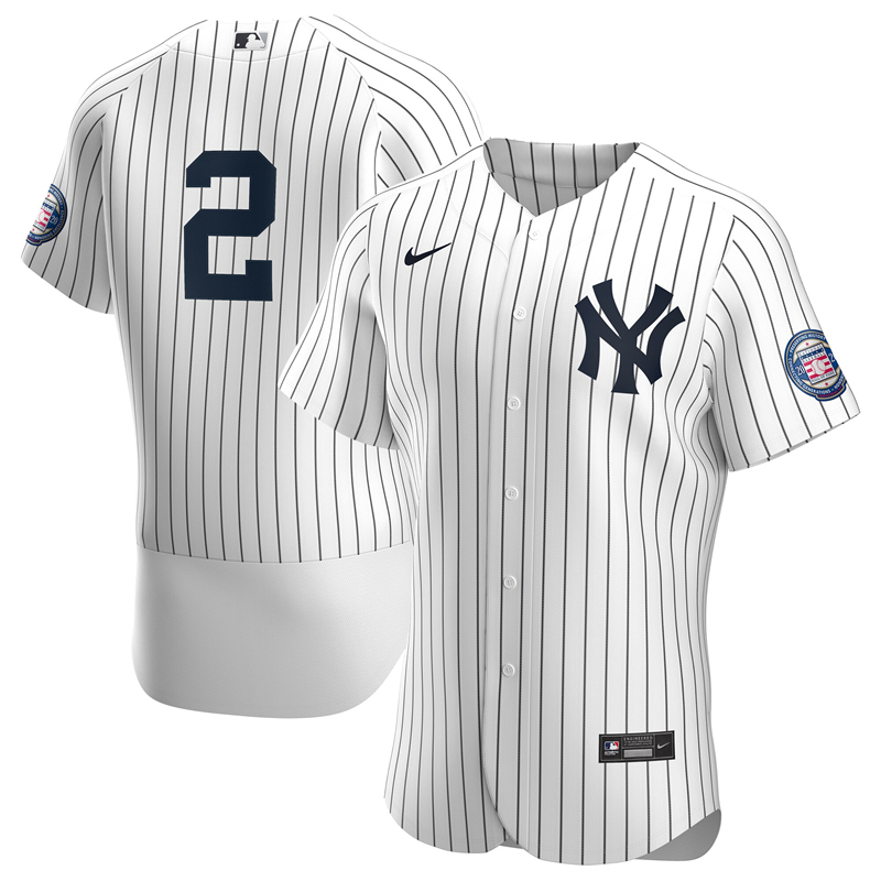 2020 MLB Men New York #2 Derek Jeter Nike White Navy 2020 Hall of Fame Induction Patch Authentic Jersey 1